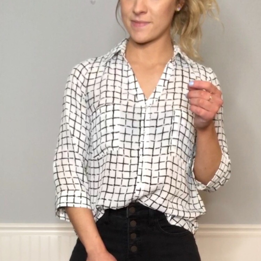 V-Neck Tab Sleeve Button Down Shirt